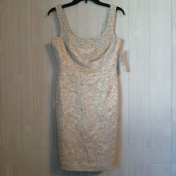 Nordstrom Maggy London Petites Size 6P Gold Beige Floral Pattern Beaded Dress - Picture 1 of 11